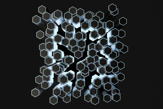 Photo 3d rendering dark hexagonal background scifi background