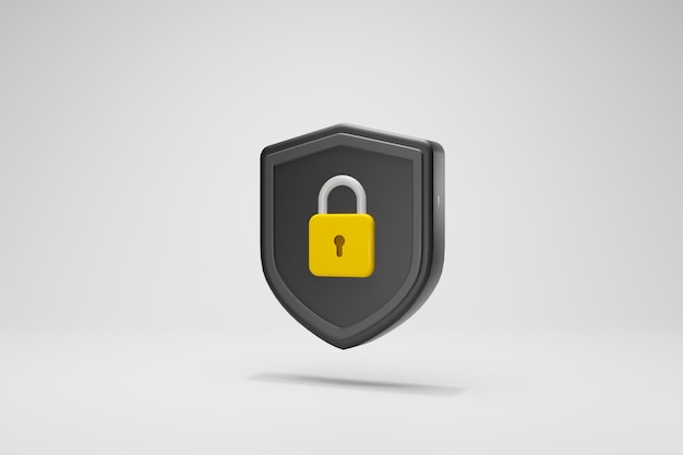 3D Rendering Data security concept. Protection, safety, password, shield icon black side