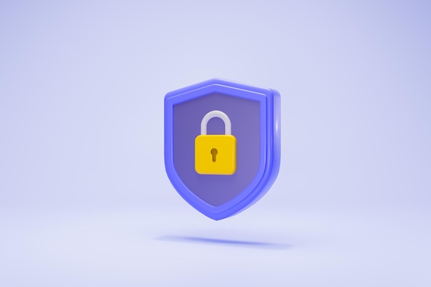 3D Rendering Data security concept. Protection, safety, password, shield icon pruple side