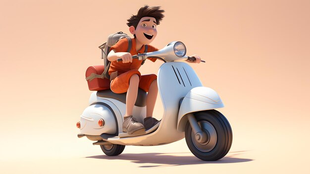 3d rendering delivery man character with scooter illustration