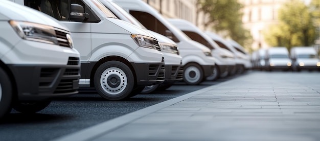 3D rendering of delivery trucks on city street with cinematic bokeh effect