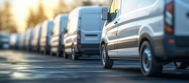 Photo 3d rendering of delivery trucks on city street with cinematic bokeh effect