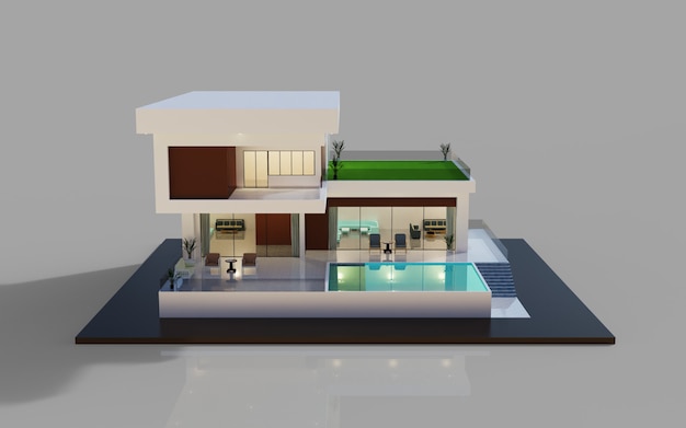 3d rendering design modern exterior of house model illustration with swimming pool