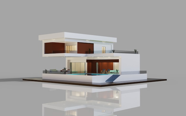 3d rendering design modern exterior of house model illustration with swimming pool