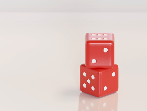 3d rendering dice with black dots hanging in half turn showing different numbers Lucky dice