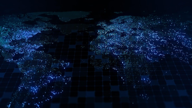 Photo 3d rendering of a digital map of the earth the lights of megacities merge in a soft glow