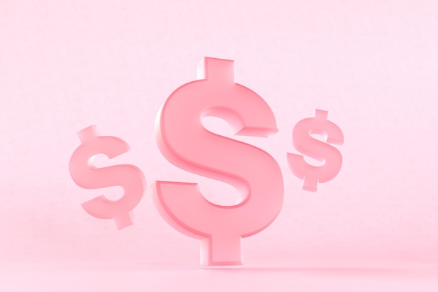 3D rendering of dollar icons in pink