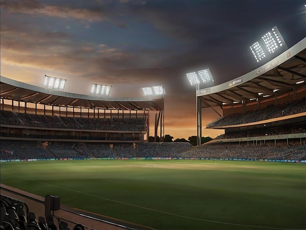 3d Rendering of an Empty Cricket Stadium with sky background