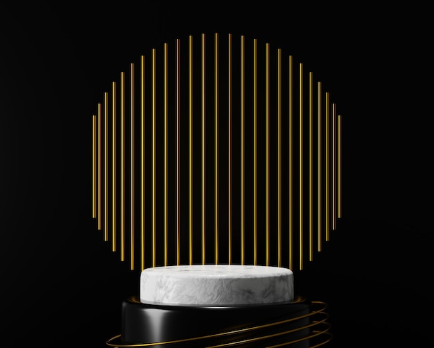 3d rendering empty marble cylinder podium on black background