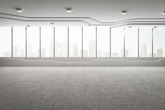 3d rendering empty office space interior with glass windows