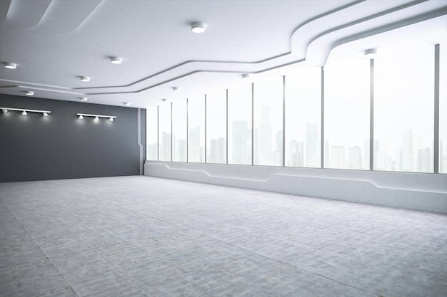 3d rendering empty office space interior with glass windows