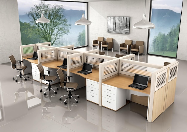 3d rendering empty office workstation partition interior