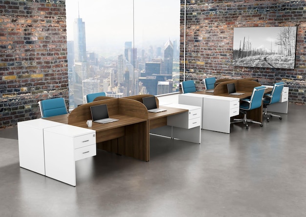 3d rendering empty office workstation partition interior