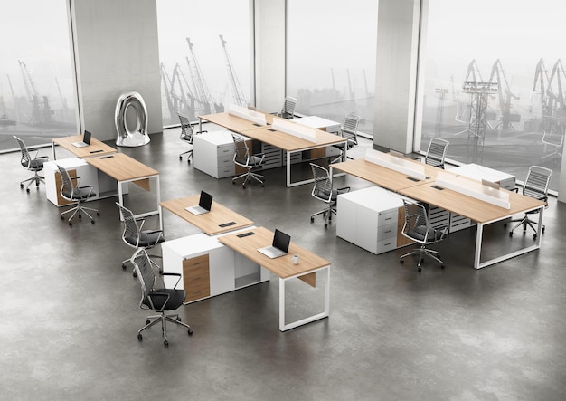 3d rendering empty office workstation partition interior