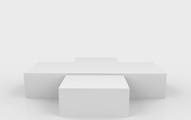 3d rendering. Empty rectangle gray box podium stage on white background.