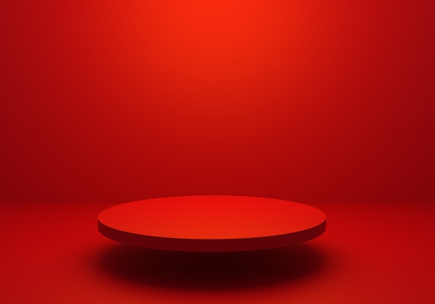 3d rendering of empty red abstract minimal background with podium.