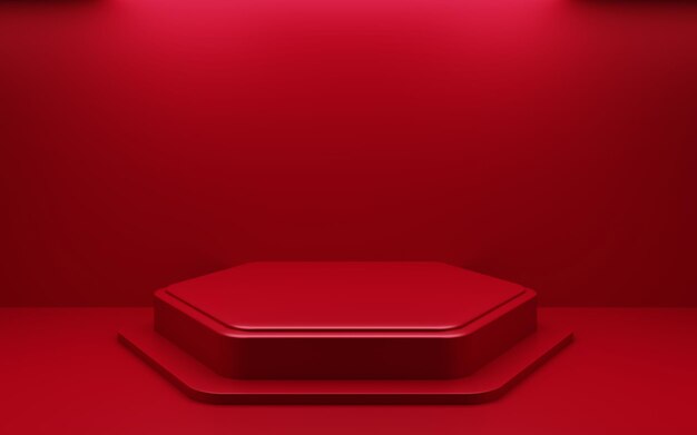 3d rendering of empty red podium abstract geometric minimal background advertising Product display