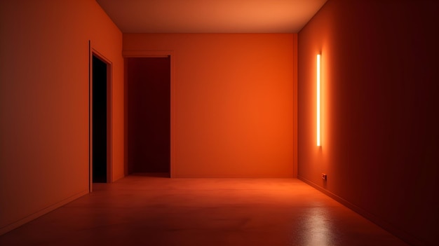 3D Rendering of an Empty Red Room with Glowing Line Illuminating the Walls