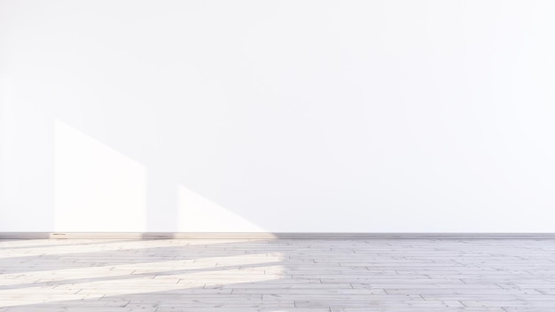 3d rendering of empty room with white walls and sunlight through window