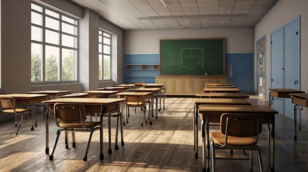 3D Rendering of an Empty School Classroom A Modern Education Concept