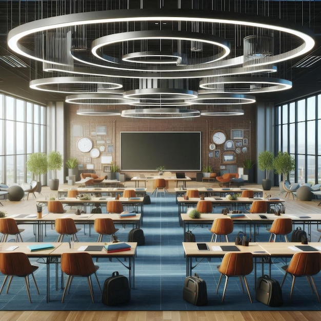 3D Rendering of an Empty School Classroom A Modern Education Concept