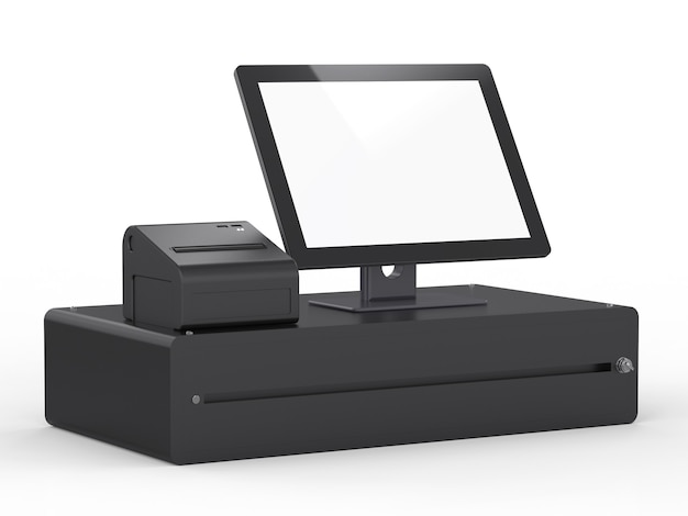 3d rendering empty screen cashier machine or cash register