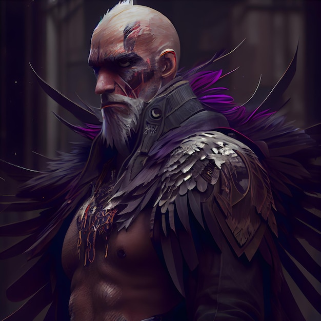 3D rendering of a fantasy warrior with an armor and feathers