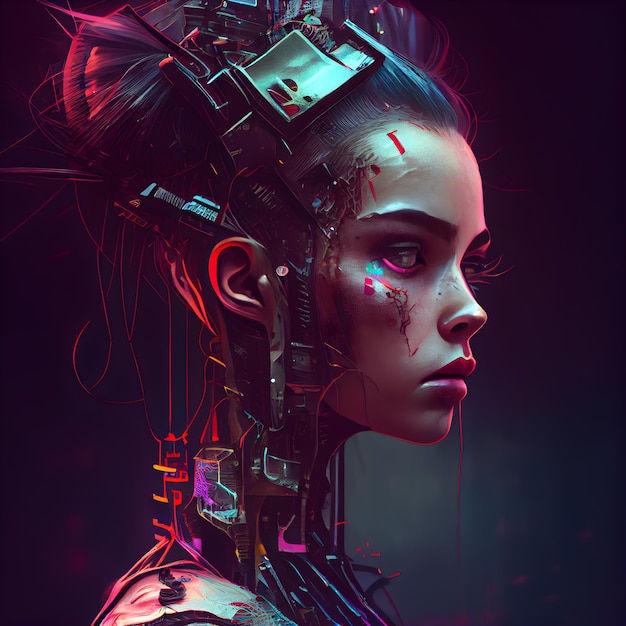 3d rendering of a female cyborg with artificial intelligence Futuristic concept