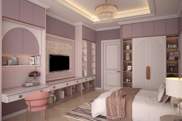 3d rendering female teenager bedroom interior scene