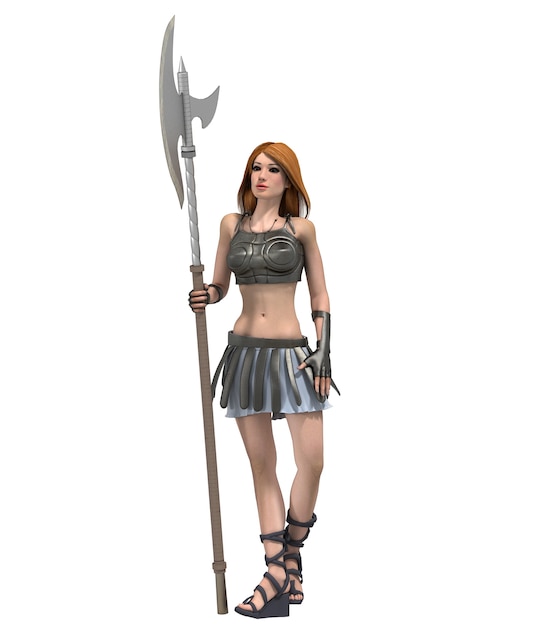 3D rendering of female warrior character