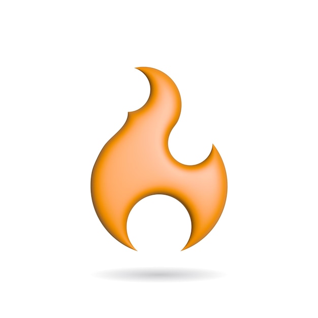 3d rendering fire icon Illustration with shadow isolated on white