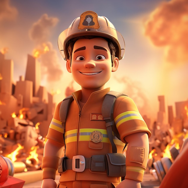 3d rendering of firefighter in action