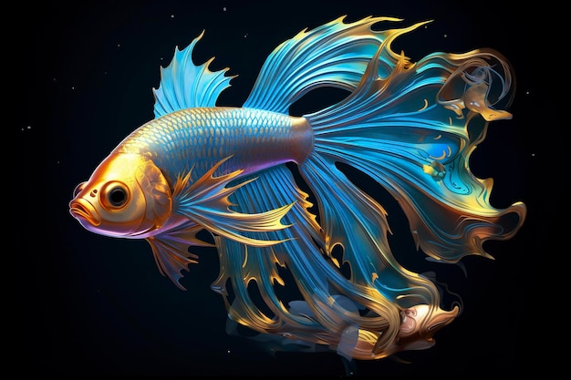 3d rendering fish on black background Generative AI