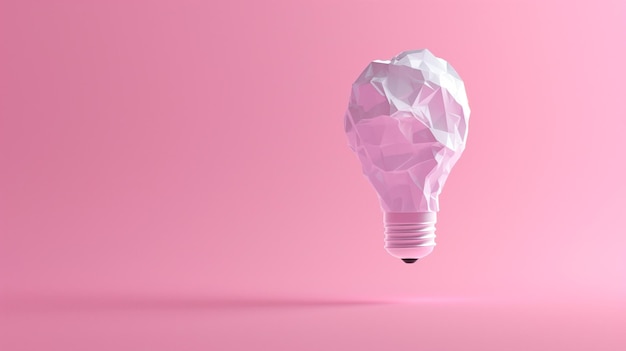 Photo 3d rendering of floating crumpled paper light bulb on pink background