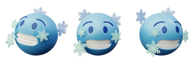 3d rendering freezing cold emoji or yellow ball emoticon creative user interface web design symbol