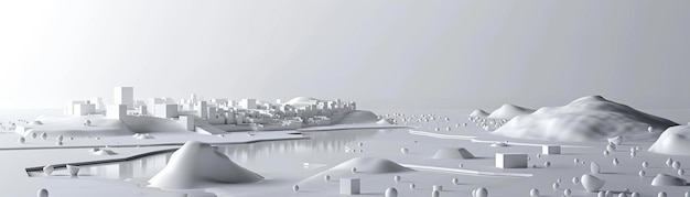 Photo 3d rendering of a futuristic city white minimalist clean