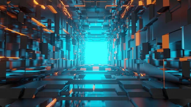 3d rendering futuristic science fiction environment, abstrack illuminated empty tunnel