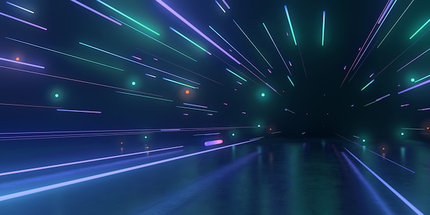 3d rendering of futuristic tunnel with neon lights