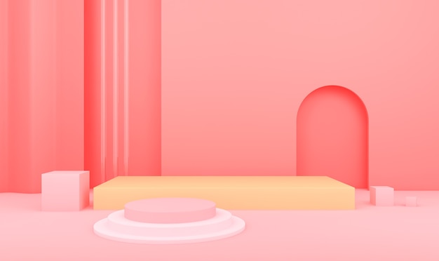 3d rendering of geometric abstract pink background with podium