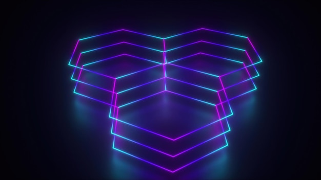 3d rendering of geometric glowing background Computer generated neon hexagonal