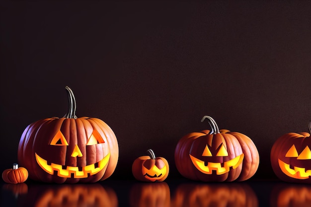 3D rendering ghost pumpkin on Halloween background.