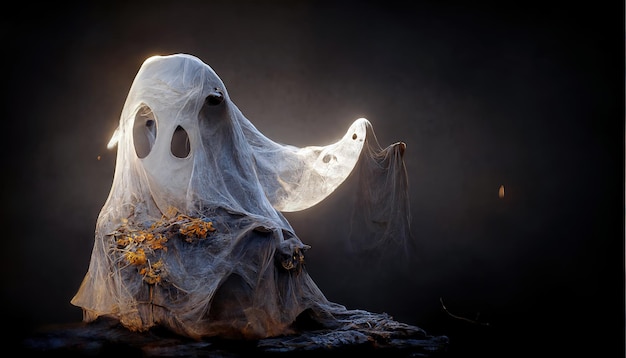 3D rendering ghost in ray of moonlight.