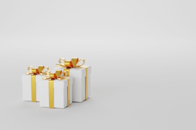 3D Rendering Gift boxes on white background with copy space Group of white gift boxes