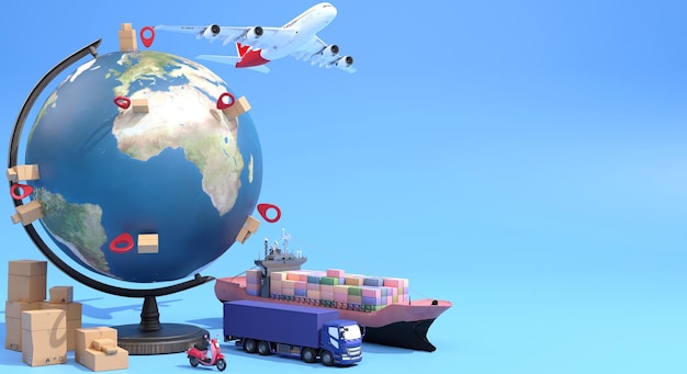 3D rendering global logistic and transportation ecosystem element of logistic