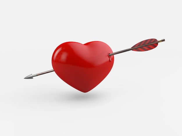 3D Rendering of glossy heart pierced by arrow. Clipping path included.