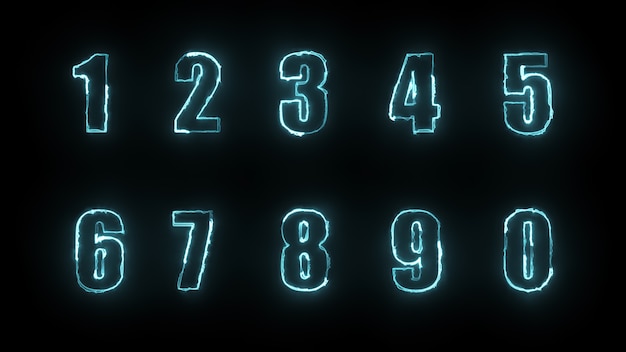 3D rendering glow of contours of numbers on a black background