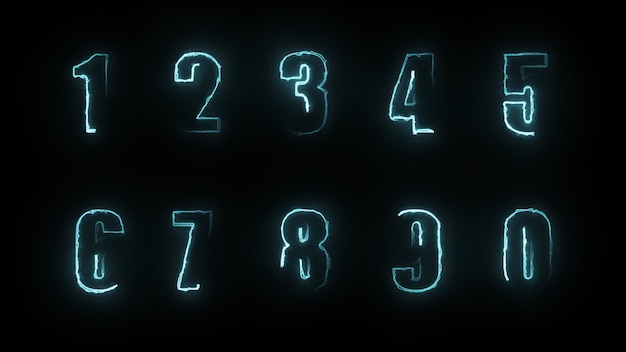 3D rendering glow of contours of numbers on a black background