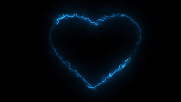 3D rendering glow effects of the contour of the heart on a black background