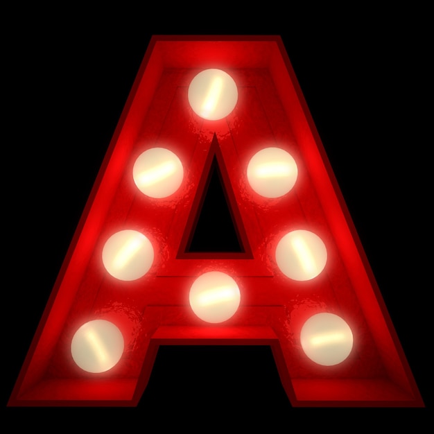 3D rendering of a glowing letter A ideal for show business signs