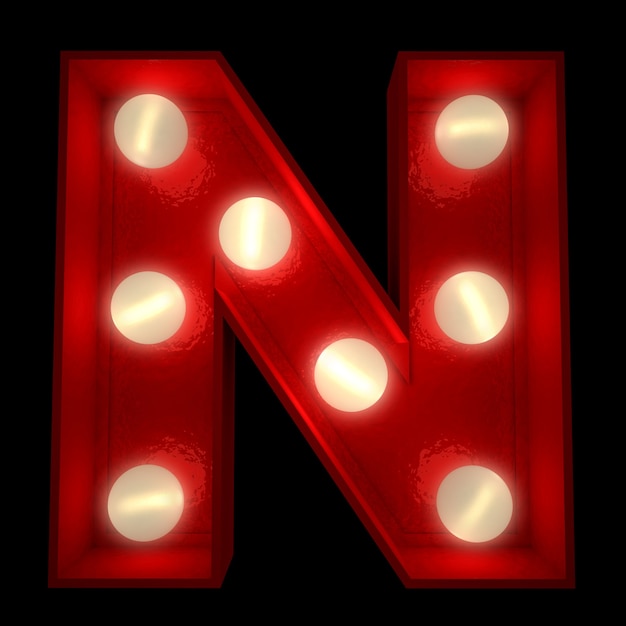 3D rendering of a glowing letter N ideal for show business signs